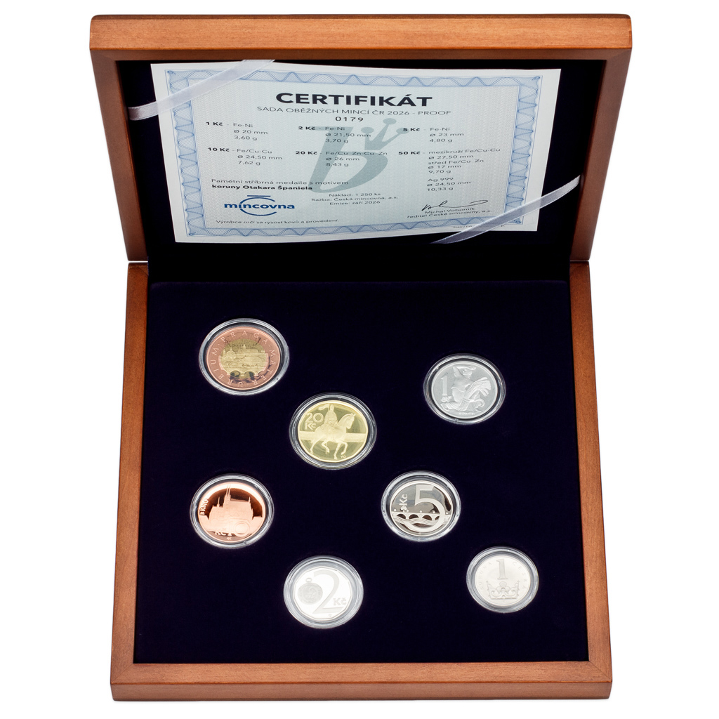 SADA OBĚŽNÝCH MINCÍ ČR 2026 ČESKÁ REPUBLIKA proof kvalita (dřevená etue)